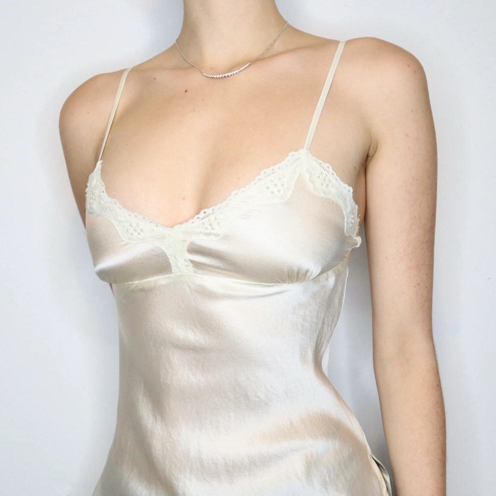 Derek heart Size Large Satin Lace-Trim camisole top Beige adjustable strap